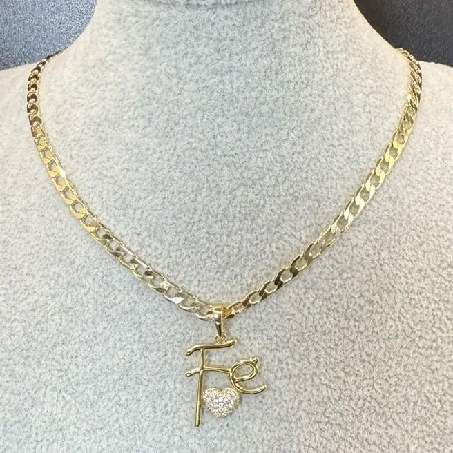 Gold Plated Cuban Chain & Faith Pendant 3mm Necklace  18 20 22 Inch Lengths Stylish Durable Jewelry for Various Occasions Cuban-7143