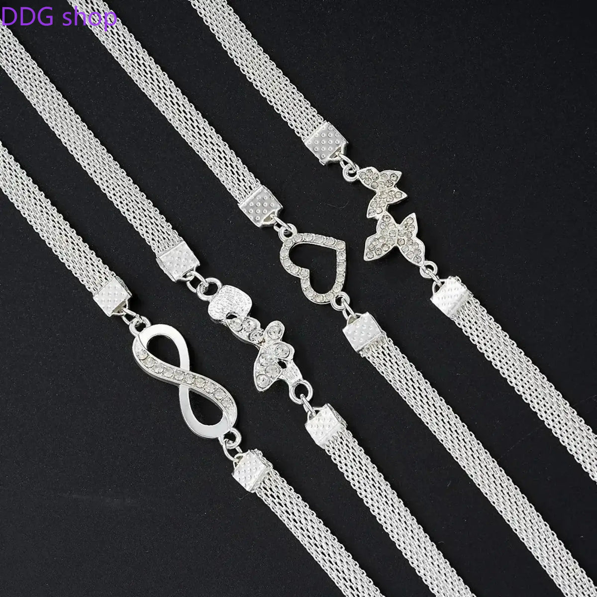 4Pcs Shiny Stackable Anklet Set for Women, Elegant Butterfly & Heart Design with Synthetic Zirconia, Fashion Chain Foot Jewelry, Versatile Daily Wear Accessory & Perfect Gift