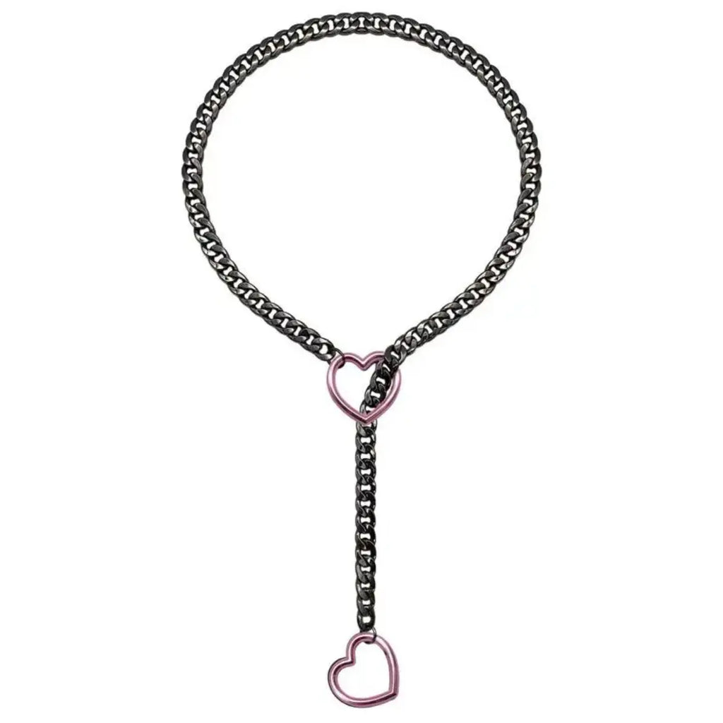 Unisex Adjustable Punk Stainless Steel Cuban Link Chain with Heart Cut-Out - Gold & White Options, Casual Versatile Daily/Party Wear with Punk Edge, Shared Style Adult Accessory, Ideal Gift for Boyfriend