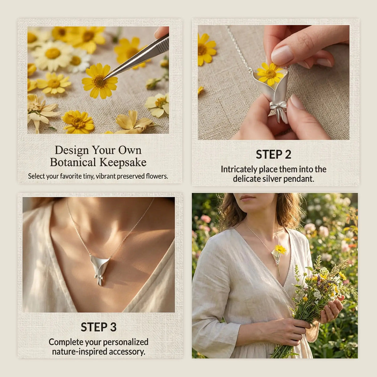 DIY Bouquet Necklace Create your own custom floral accessory by inserting dried or fresh stems. Holiday gifts for friends and family