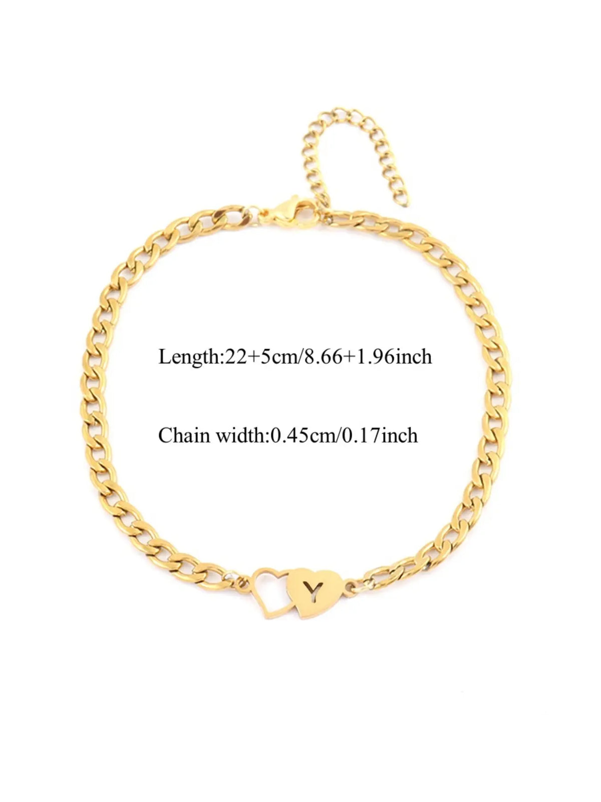 1Pcs Double Heart Hollow Initial Anklet For Women Simple Fashion Golden Stainless Steel Chain Anklet For Women Fashion Jewelry Accessories Fashionable Accessories