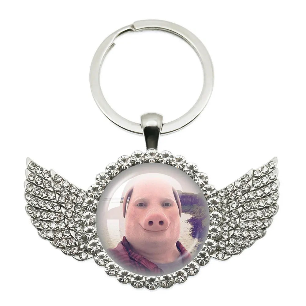 Whimsical John Pork Calling Phone Graphic Pig Necklace - Costume Jewelry for Women, Quirky Gift Accessories for Women, Moon Design POP Style Necklaces