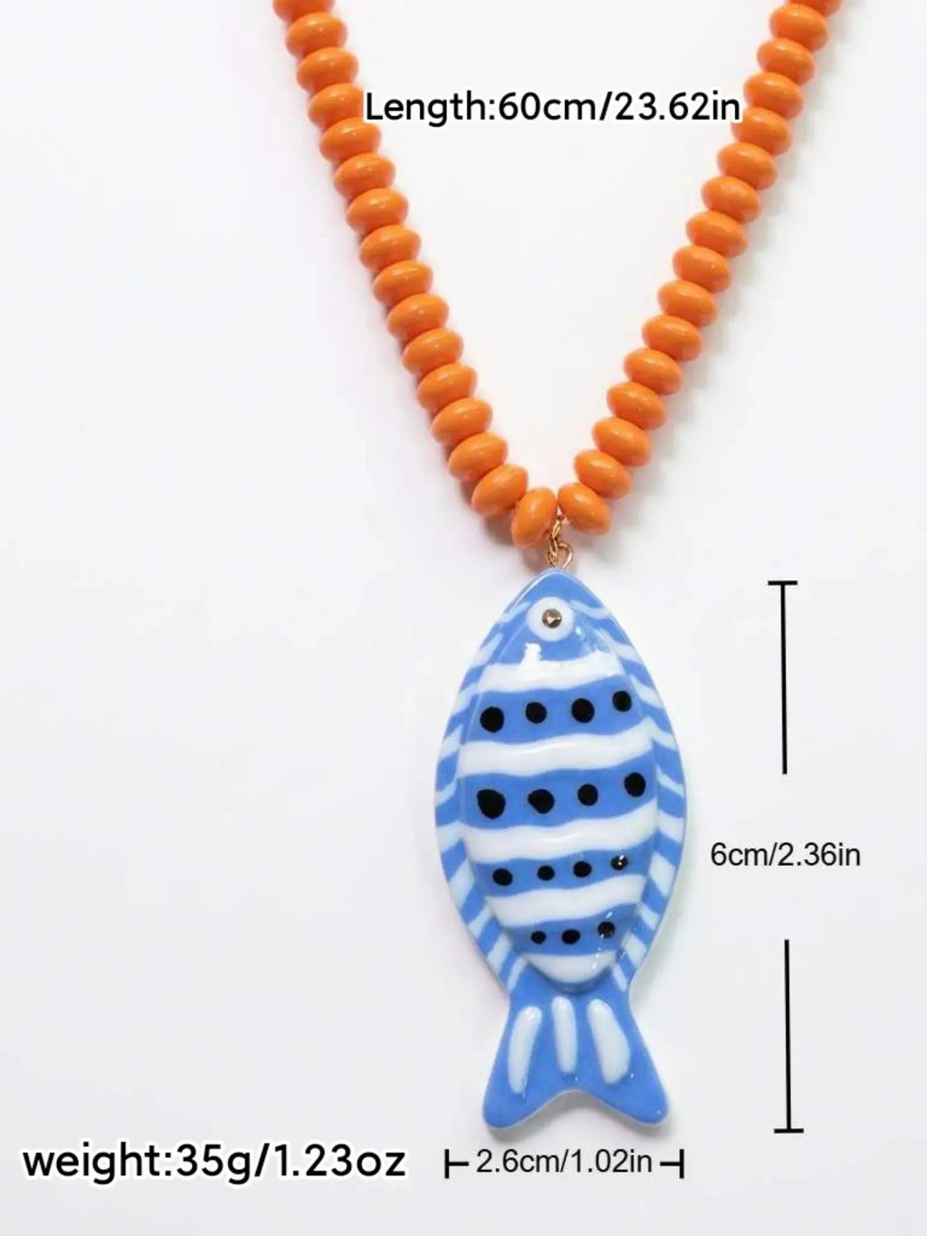 ZA Women's Handpainted Fish Pendant Beaded Necklace, Boho Necklaces, Multicolor Bohemian Ocean Style, Summer Beach.