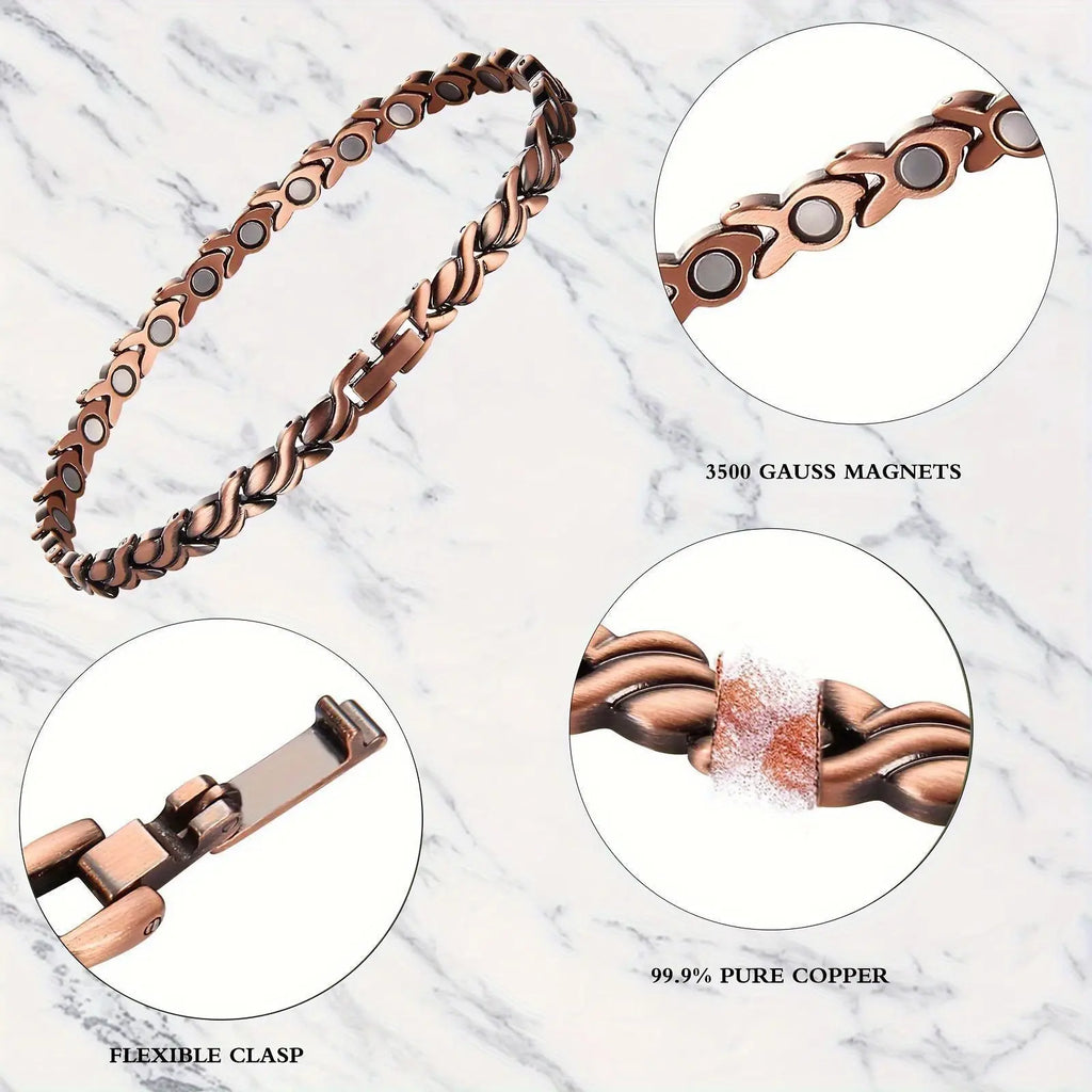 Pure Copper Leaf Anklets for Women, Elegant Magnetic Summer Jewelry - Adjustable Fit with 3500 Gauss Powerful Elements