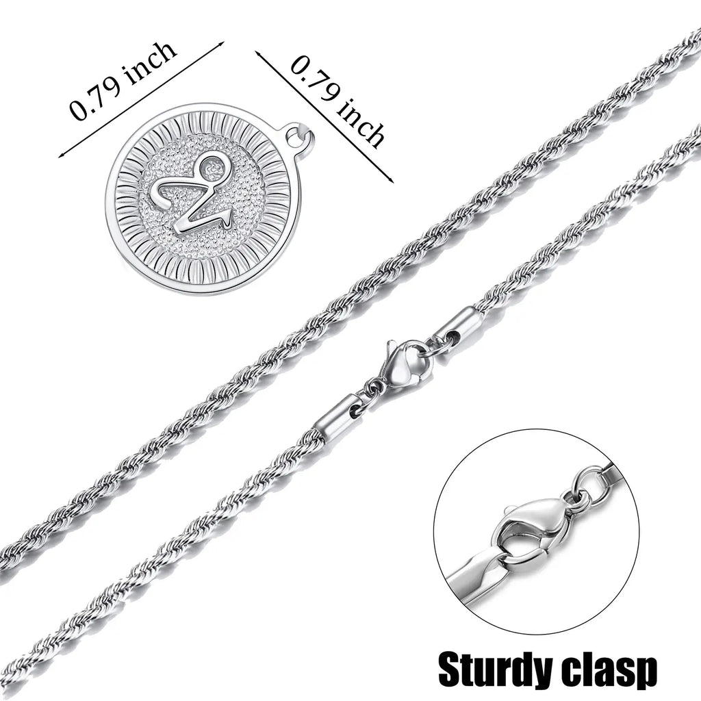 Silver Zodiac Necklace for Men and Women, Stainless Steel Zodiac Pendant Necklace for Women Christmas Gift