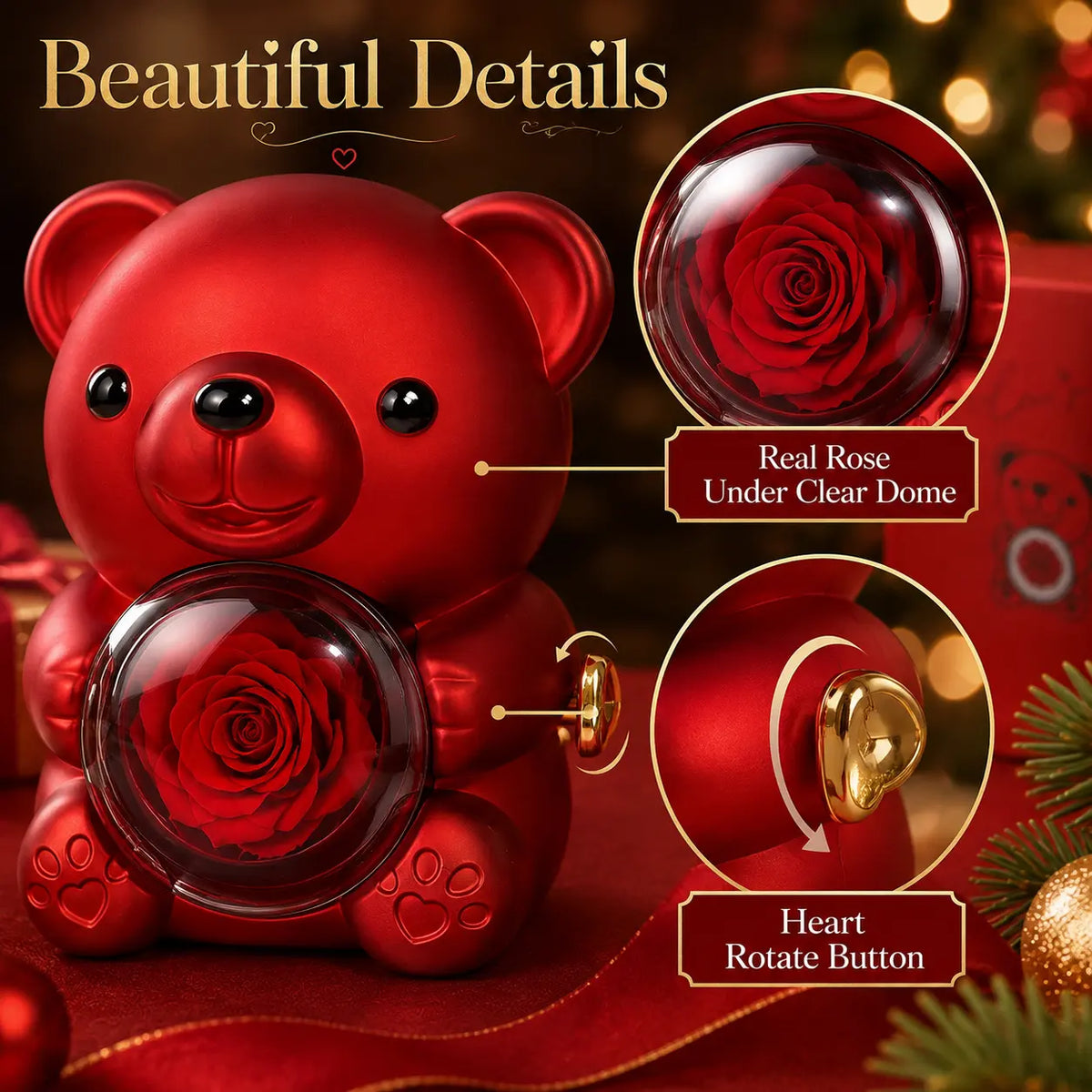 【Necklace Included】Cute Teddy Bear with Preserved Rose & Adorable Stuffed Bouquet - Personalized Present with Gift Box Design - Customizable Anniversary Gifts for Her Festive Party Supply Customizable Gift Gift Box Set,sohochic