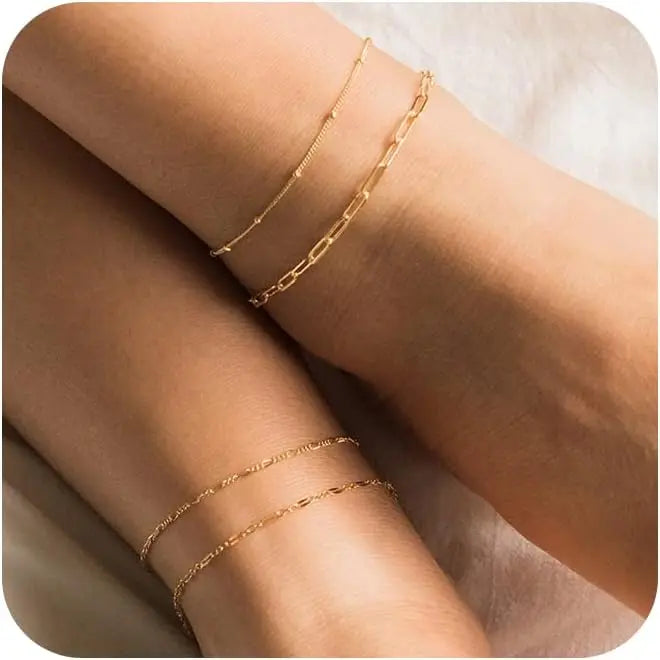 TEWIKY Dainty Layered Waterproof Anklet For Women Adjustable Womens Anklet Set Stackable Figaro Beaded Cuban Link Anklets Daily Clothing Decor For Beach Summer Trendy All-match & Exquisite Jewelry For Valentine's Day gifts