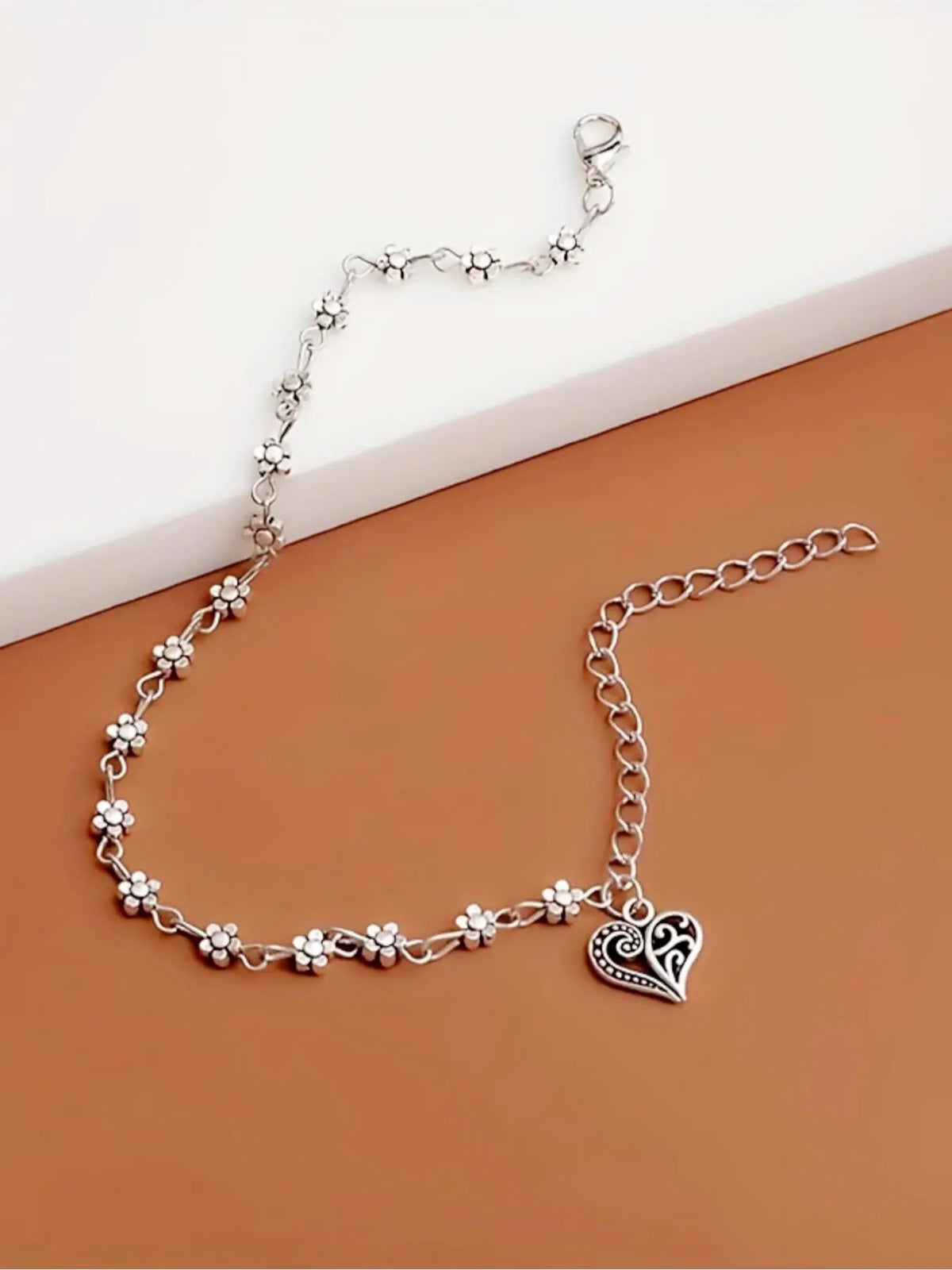 Vintage Heart Decor Anklet, Flower & Heart Charm Ankle Chain for Women & Girls, Boho Anklet, Love, Boho Style Jewelry, Fashion Jewelry for Party, Daily Clothing Decor, Jewelry for Birthday Gift, Valentine's Day, Fashionable Jewelry Accessories