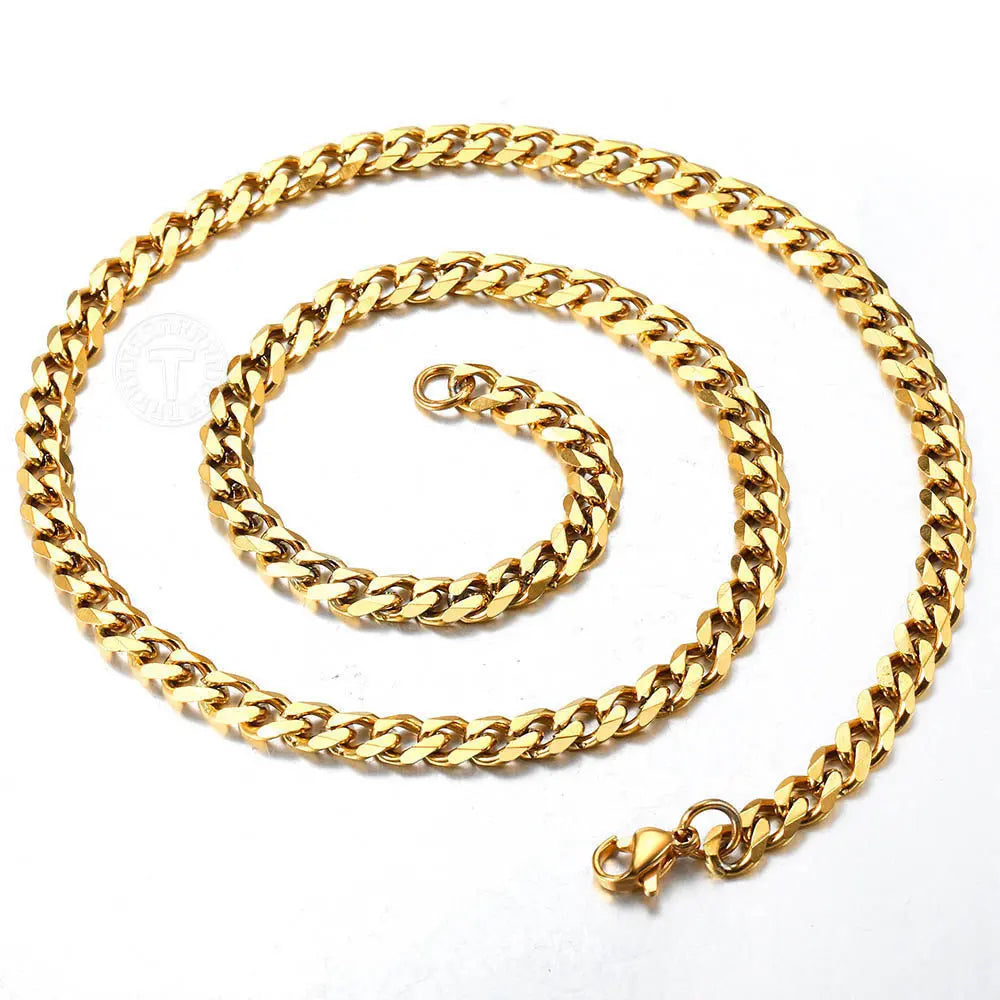 3/5/7/9/11mm Hermah Men's Curb Chain Necklace Choker Silver/Gold Color Stainless Steel Cuban Link Jewelry for Male Female Valentine Gift