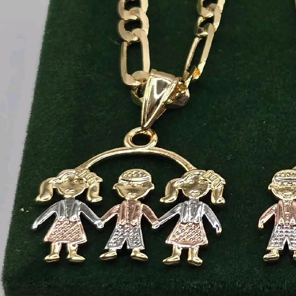 Female Mom's Pendant Necklace with 22" GP Chain, Children & Grandchildren Boy & Girl Charms, Valentine Gifts for Mom, Chain Jewelry