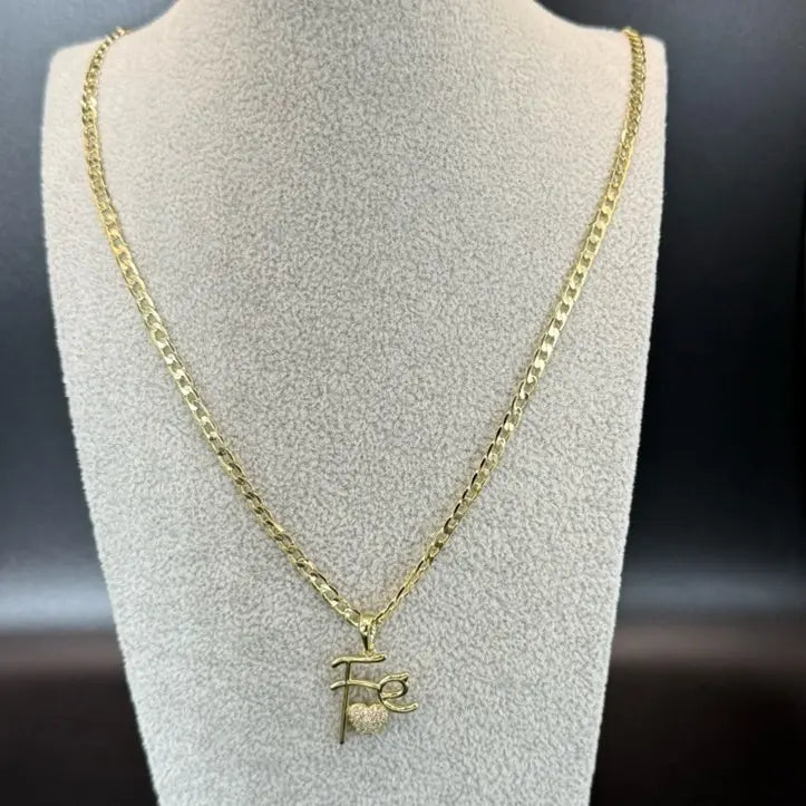 Gold Plated Cuban Chain & Faith Pendant 3mm Necklace  18 20 22 Inch Lengths Stylish Durable Jewelry for Various Occasions Cuban-7143
