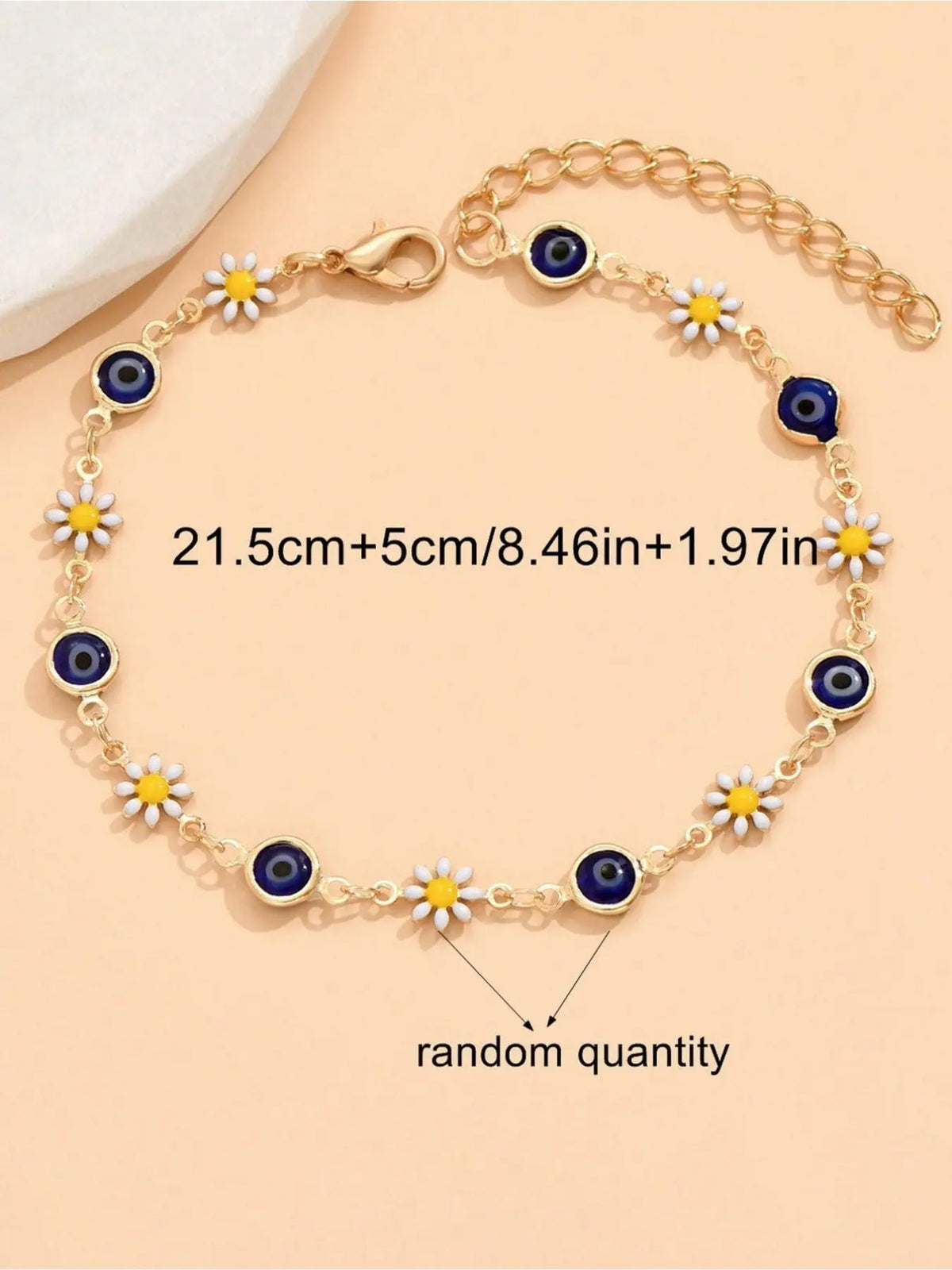 Elegant Daisy Anklet, Boho Style Blue Turquoise Eye Elephant Metal Chain, Summer Beach Foot Jewelry, 1pc Fashion Accessory, Fashionable Jewelry Accessories, Wearable Jewelry, Trendy Jewelry, Jewellery