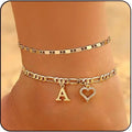Women's Initial Heart Charm Anklet - Adjustable Gold-Plated Waterproof Anklets for Women with Gold Accents, Ideal for Summer Beach Wear or Romantic Gifting, Gold Accents Anklets