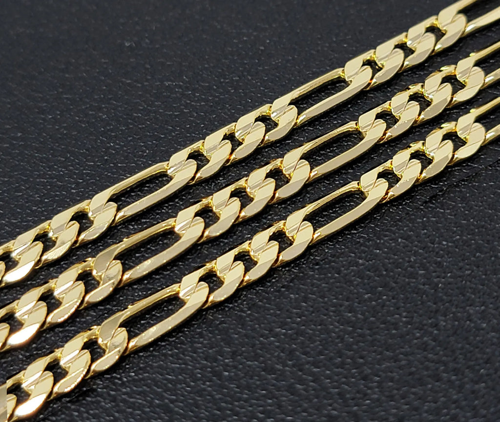 BA Unique Fashion Gold Electroplated 4.5mm Concave Figaro Chain Ankle Bracelet - Petite Size to Plus Size- Made in Korea