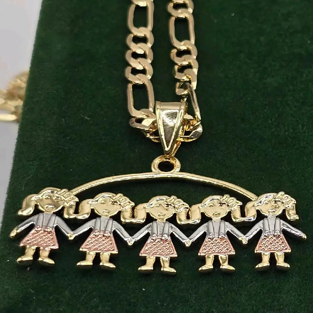 Female Mom's Pendant Necklace with 22" GP Chain, Children & Grandchildren Boy & Girl Charms, Valentine Gifts for Mom, Chain Jewelry