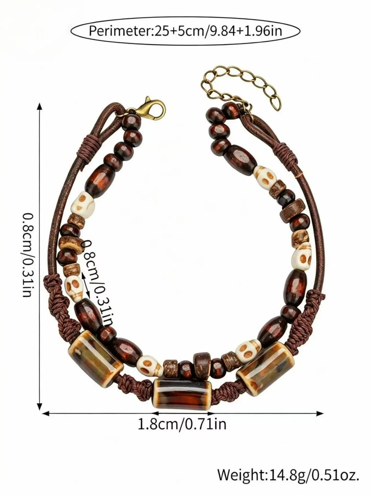 Vintage Double Layer Leather Skull Beaded Ankle Bracelet Anklets, Bohemian Style Boho Adjustable Men's Footwear Accessory Foot Jewelry, Elegant Gift Box Packaging