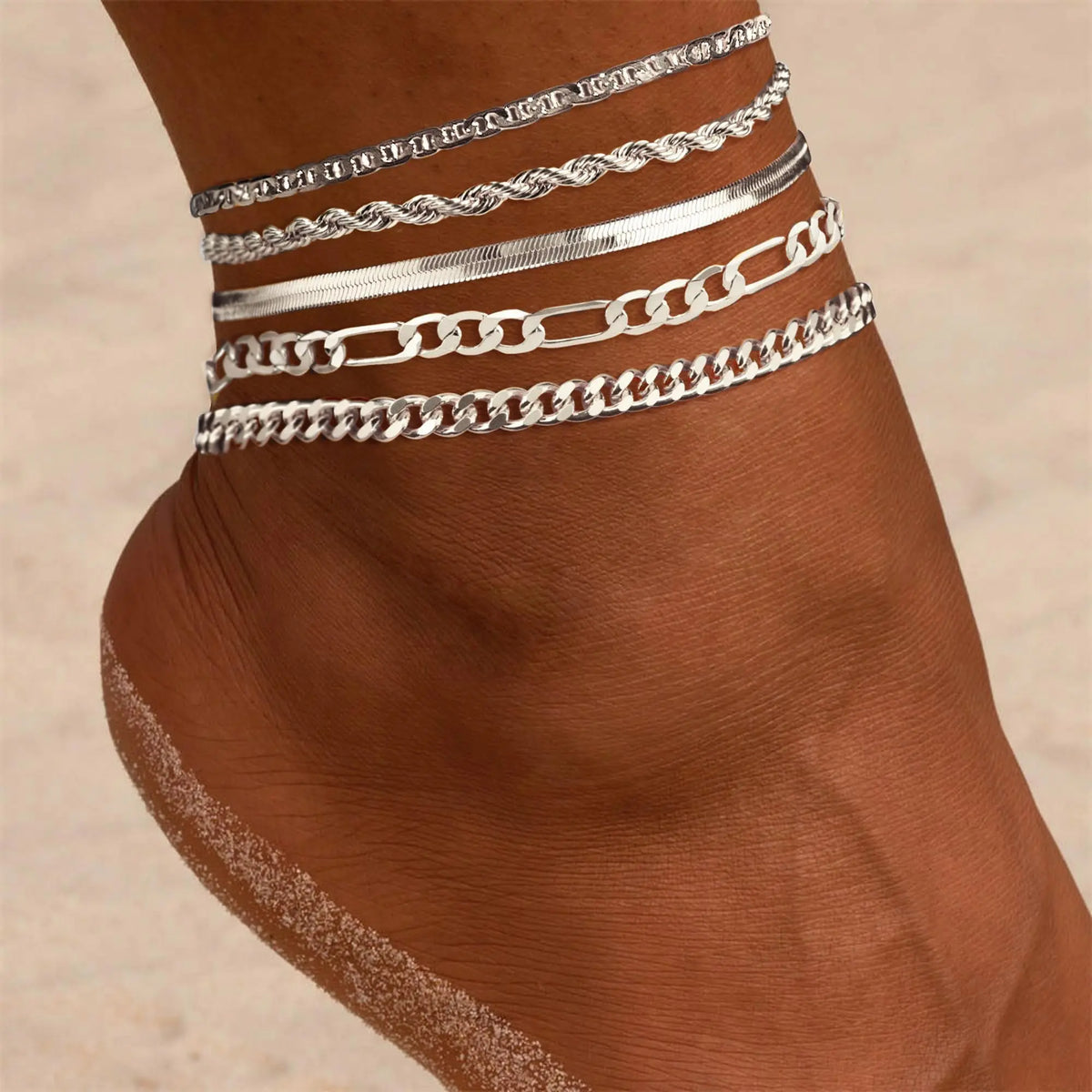 Loyalove 14K Gold Plated Ankle for Women Waterproof Dainty Cuban Link Chain Herringbone Cute Anklets Set Pack Summer Beach Jewelry Gift for Women Gift For Mother's Day