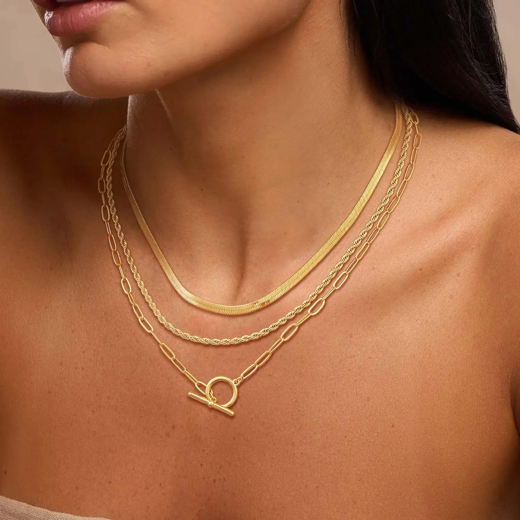 FREEKISS Layered Toggle Necklaces for Women: Dainty Link Chain Necklaces Paperclip Cuban Rope Adjustable Choker T-Bar Toggle Clasp Chunky Necklace for Women dealsforyoudays homeessentials Gold Choker Minimalist Necklace