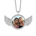 Personalized photo necklace for men and women, fashionable hip-hop angel wing pendant necklace, gift necklace for couples and mothers