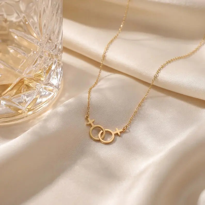 Modmints Minimalist Double Venus Necklace - Lesbian Pride Identity Jewelry, Women's Gold/Silver/Rose Gold Pendant, Adult Accessory, Gift Necklace