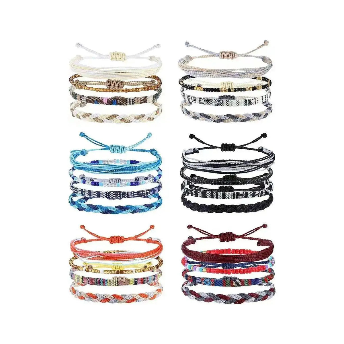 2026 Adjustable Boho Surfer Anklet Set, Unisex Waterproof Braided Rope Accessories (4-24 PCS), Anklets for Women with Boho Beach Style & Surfer Vibe, Waterproof Wear for Outdoor Sports
