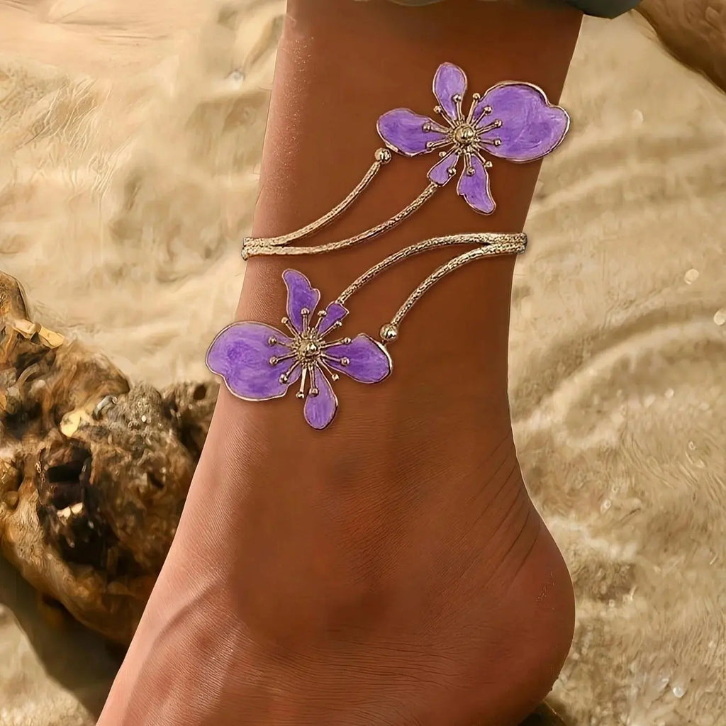 Women's Adjustable Single Enamel Anklet - Geometric Line 3D Enamel Detail, Casual Female Costume Jewelry for Party, Vacation, Ideal Gift Accessory