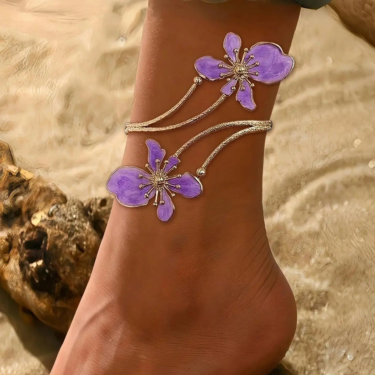 Women's Adjustable Single Enamel Anklet - Geometric Line 3D Enamel Detail, Casual Female Costume Jewelry for Party, Vacation, Ideal Gift Accessory