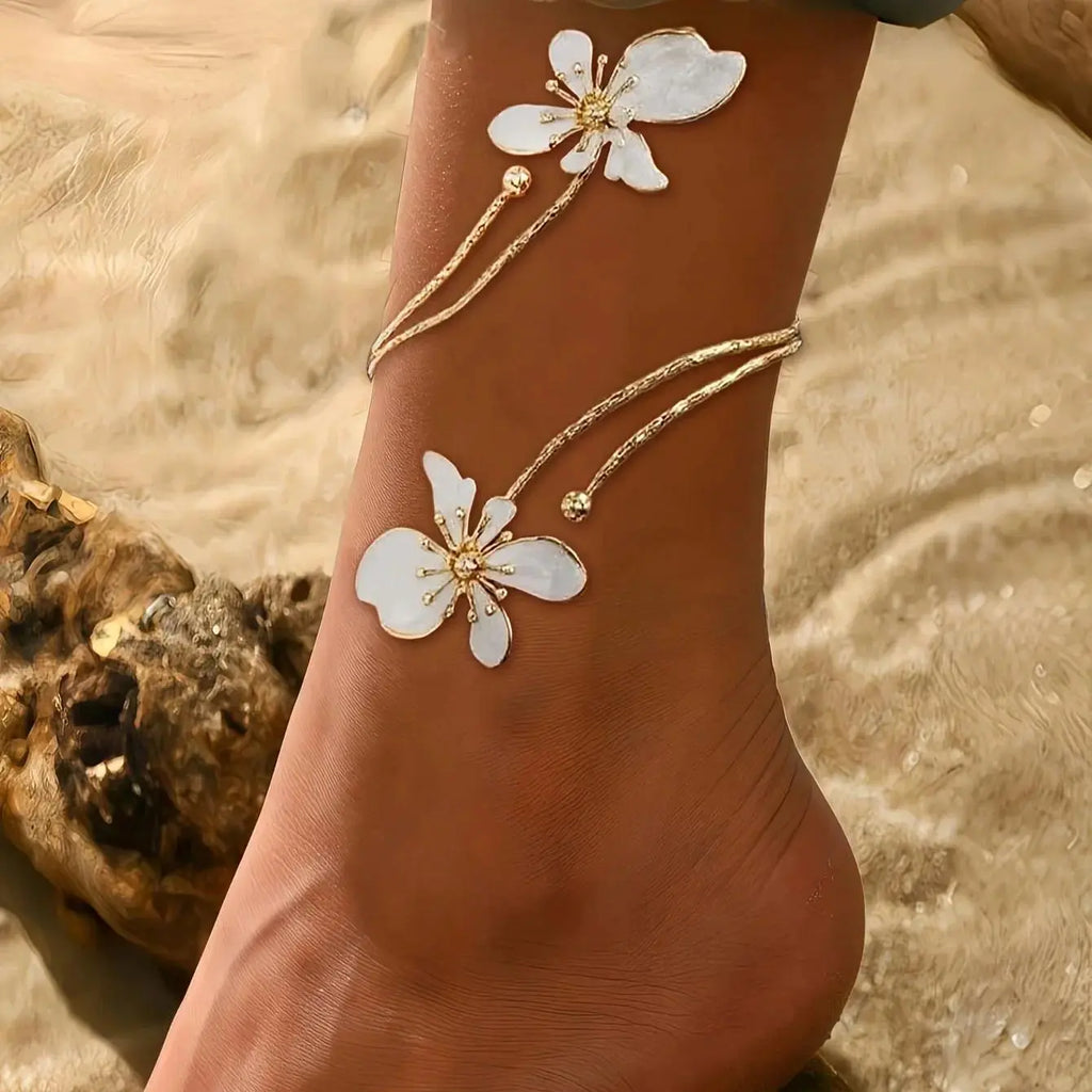 Women's Adjustable Single Enamel Anklet - Geometric Line 3D Enamel Detail, Casual Female Costume Jewelry for Party, Vacation, Ideal Gift Accessory