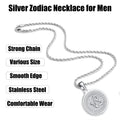 Silver Zodiac Necklace for Men and Women, Stainless Steel Zodiac Pendant Necklace for Women Christmas Gift