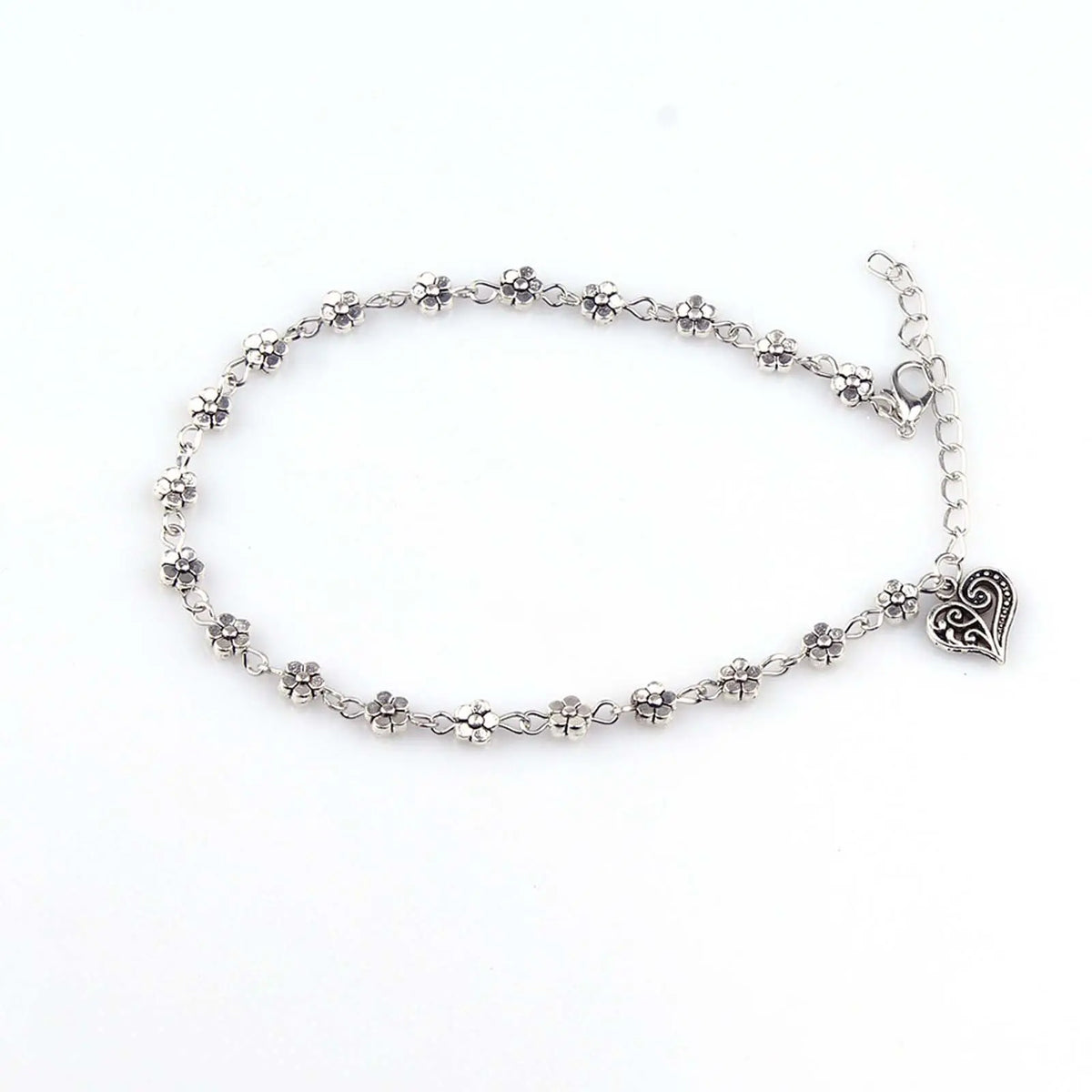 Vintage Silver Hollow Plum Blossom & Small Flower Alloy Metal Anklet - Adjustable Size Wearable Jewelry for Beach Adults, Casual Everyday Outfits, Valentine/Mother’s Day Ideal Gift for Lovers