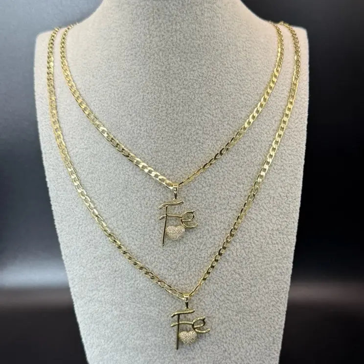 Gold Plated Cuban Chain & Faith Pendant 3mm Necklace  18 20 22 Inch Lengths Stylish Durable Jewelry for Various Occasions Cuban-7143