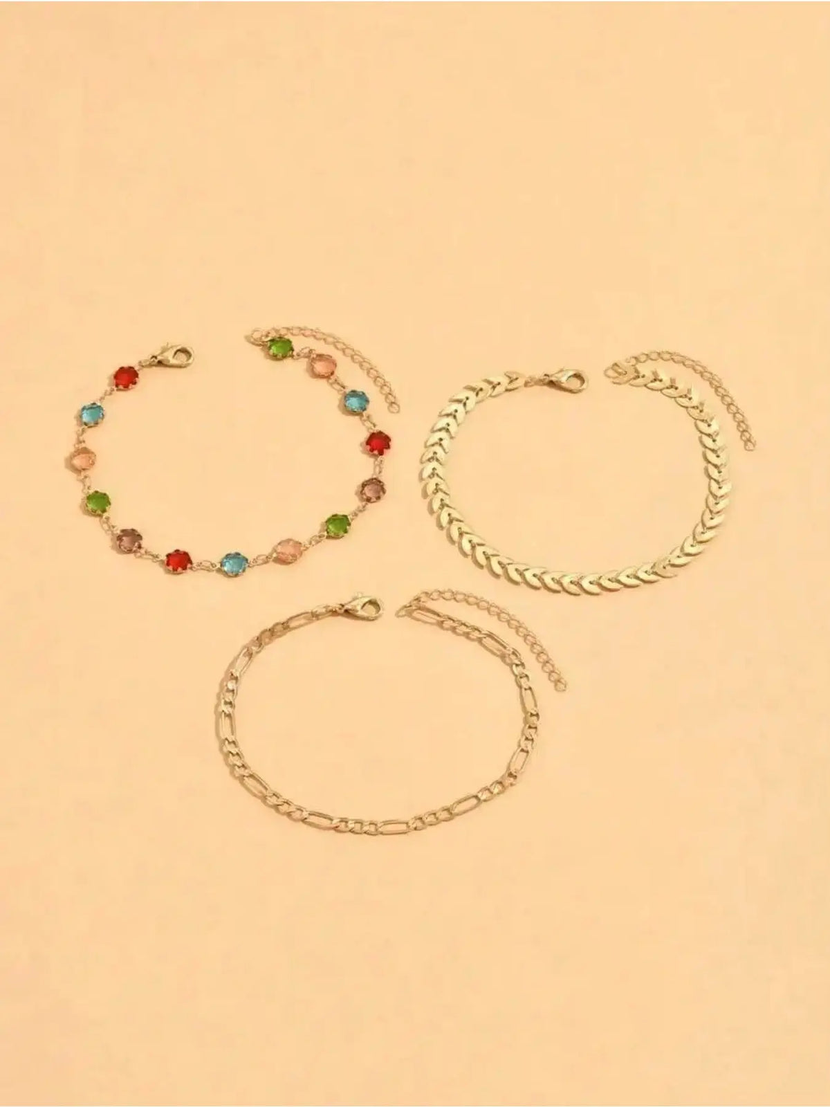 3-Piece Fashion Wheat Ears Colorful Rhinestone Chain Layered Anklet Set for Women, Simple and Stylish Party Wedding Vacation Anklets, Dainty Layered Anklet, Foot Jewelry, Accessories, Fashionable Accessory, Trendy Fashionable Accessories
