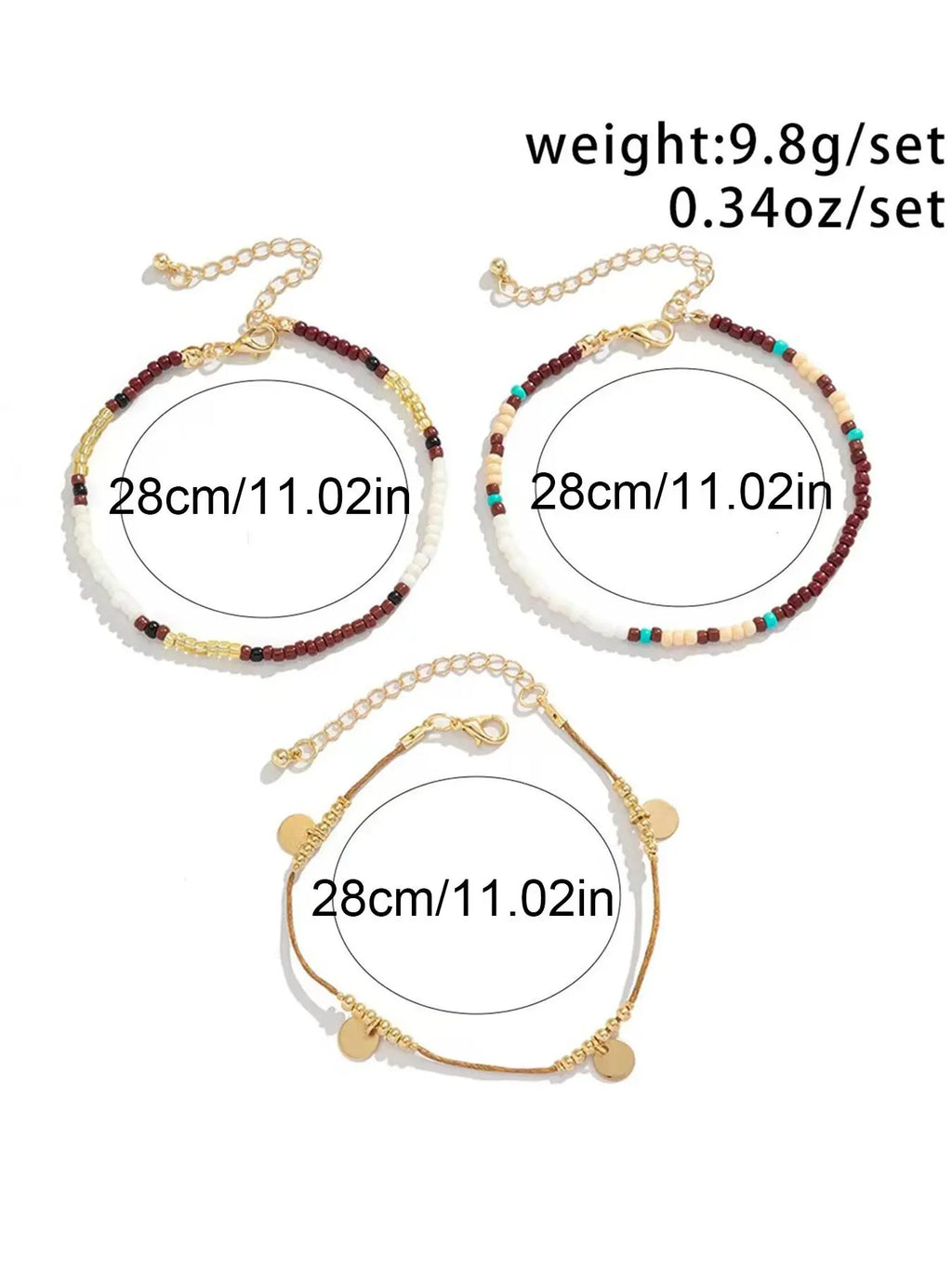 3pcs Boho Style Beaded Anklets, New Style Adjustable Beaded Layers Chain Anklet for Women & Girls, Fashionable Body Jewelry for Beach Party Vacation, Fashionable Accessories, Foot Jewelry