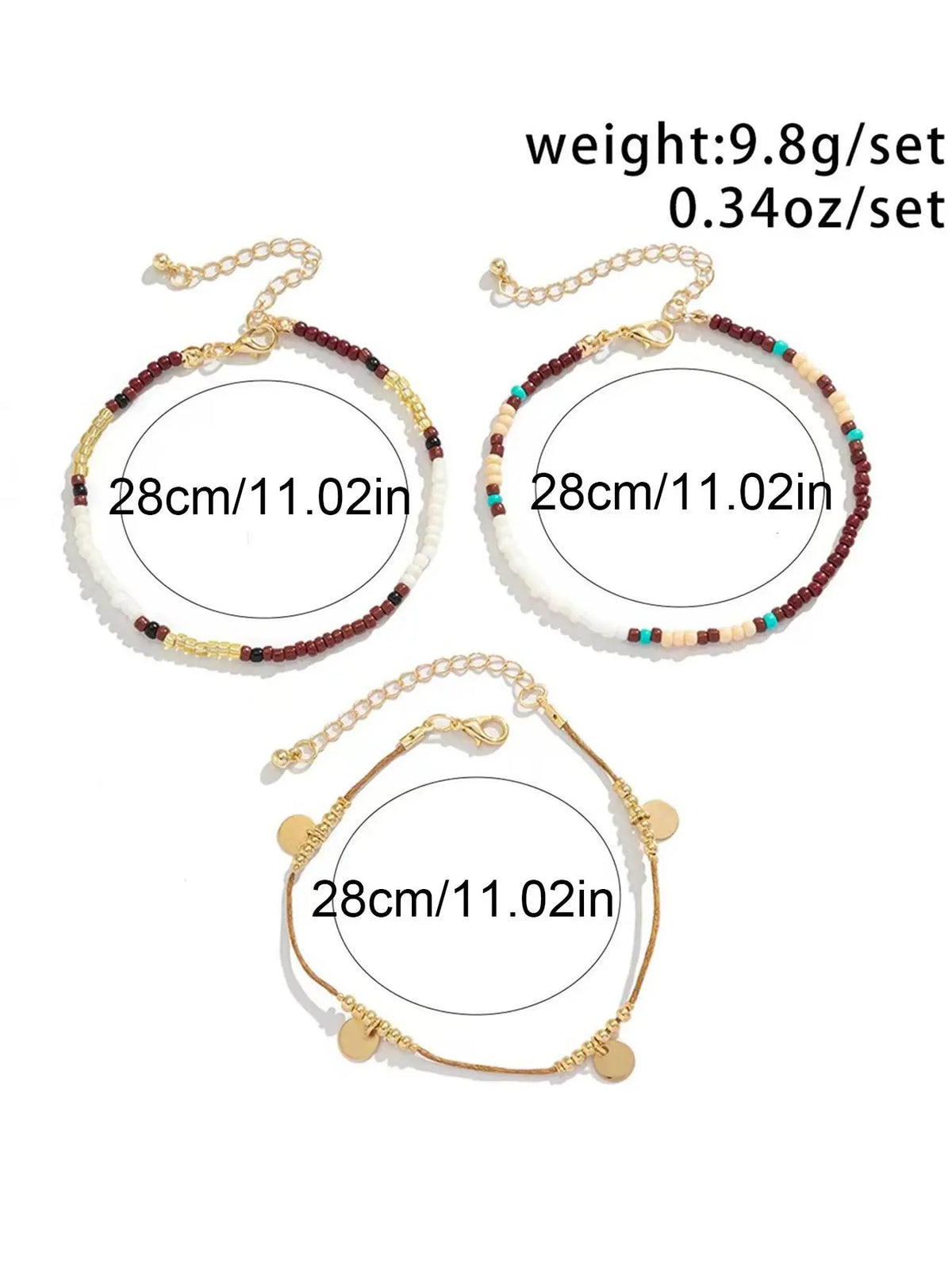 3pcs Boho Style Beaded Anklets, New Style Adjustable Beaded Layers Chain Anklet for Women & Girls, Fashionable Body Jewelry for Beach Party Vacation, Fashionable Accessories, Foot Jewelry