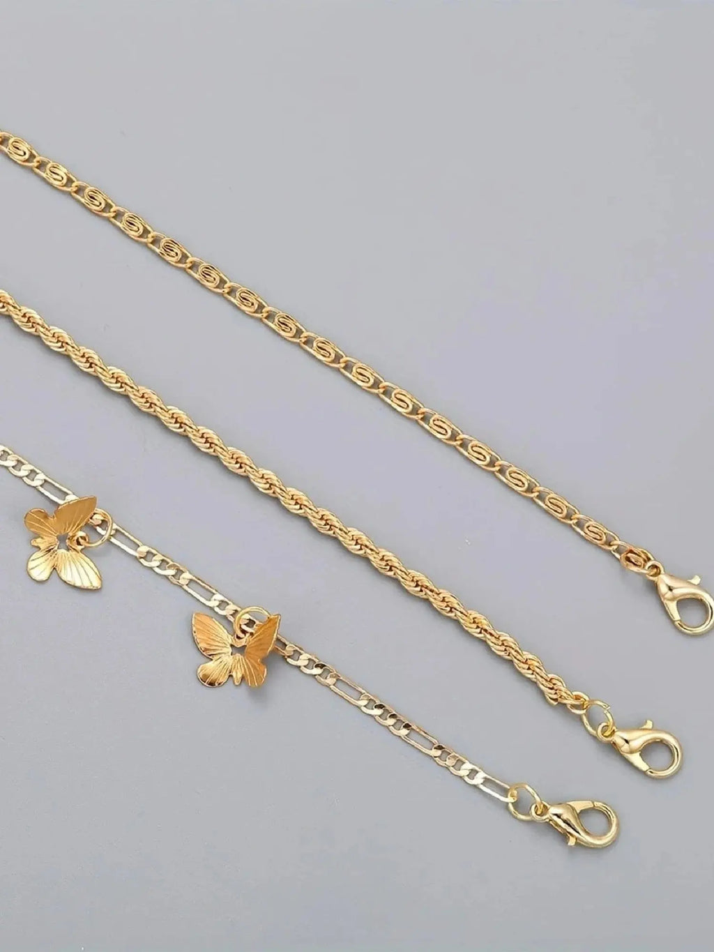 3-Piece Retro Boho Butterfly Chain Ankle Bracelet Set, Casual Copper Anklets for Summer Parties, Ideal Gift, Trendy Fashionable Accessories