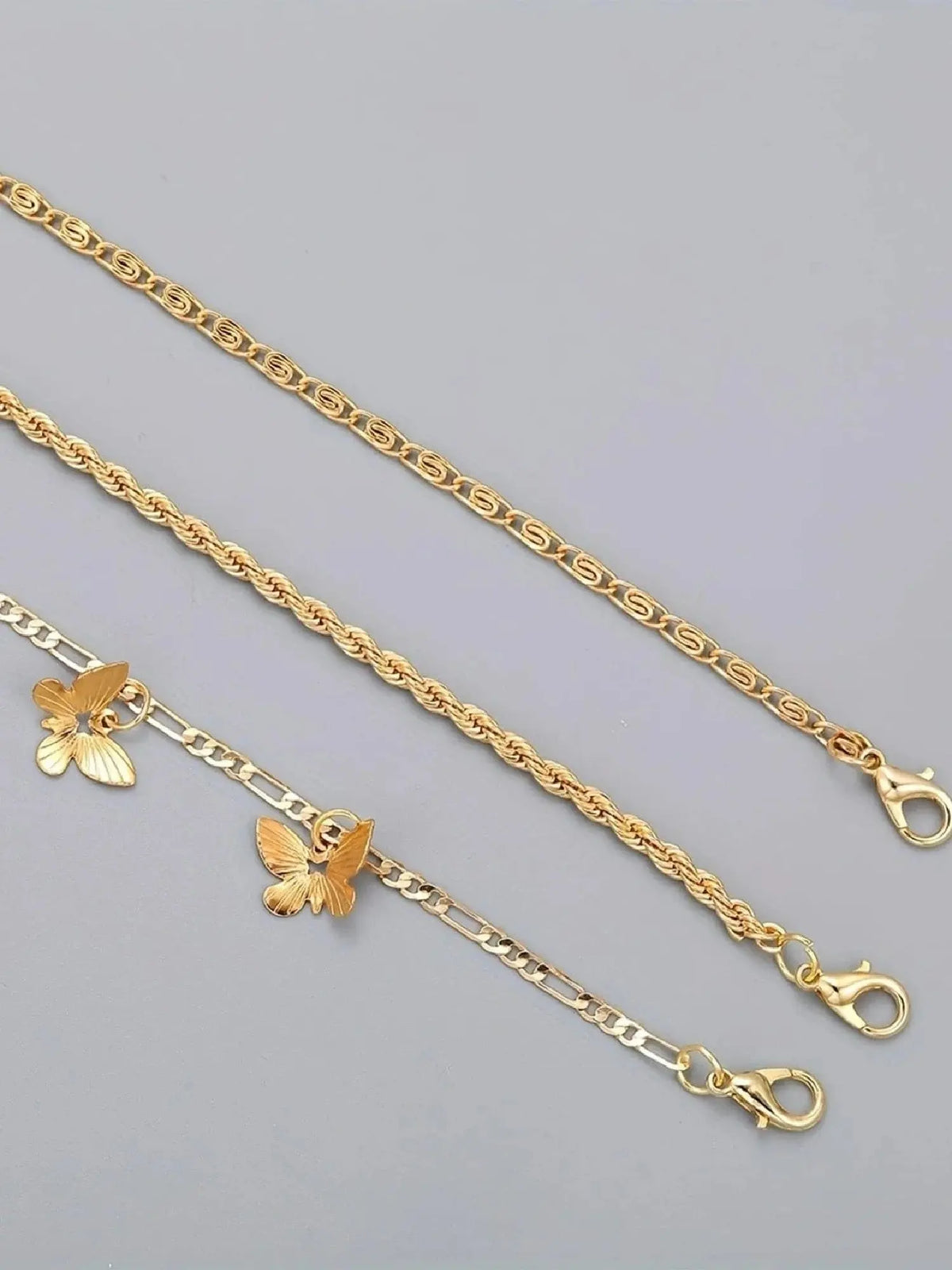 3-Piece Retro Boho Butterfly Chain Ankle Bracelet Set, Casual Copper Anklets for Summer Parties, Ideal Gift, Trendy Fashionable Accessories