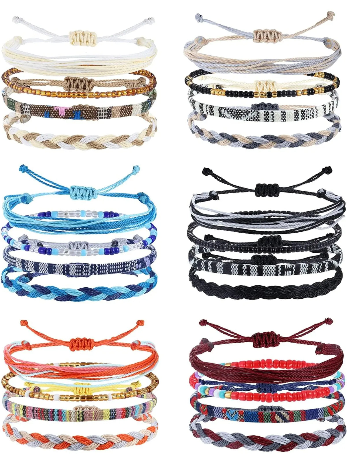 24 Pcs Boho Surfer Bracelet Anklet Set, Adjustable Beaded Anklets, Handmade Braided Design, Colorful Summer String Rope, Unisex Trendy Jewelry, Fashionable Jewelry Accessories, Foot Jewelry