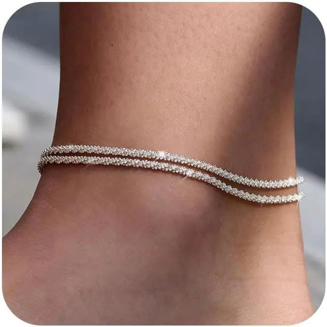 FREEKISS Dainty Layered Waterproof Anklet For Women Adjustable Womens Anklet Set Stackable Figaro Beaded Cuban Link Anklets Daily Clothing Decor For Beach Summer Trendy All-match & Exquisite Jewelry For Valentine's Day gifts