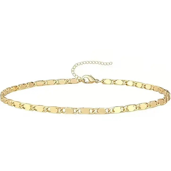 Women's Gold Metal Coating Herringbone Pattern Anklets for Women - Lightweight Thin Chain, Adjustable Casual Chain Accessory Anklets, Elegant Female Costume Jewelry for Beach, Summer Foot Accessory