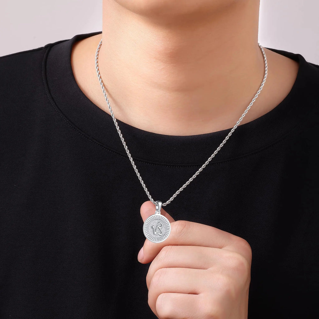 Silver Zodiac Necklace for Men and Women, Stainless Steel Zodiac Pendant Necklace for Women Christmas Gift