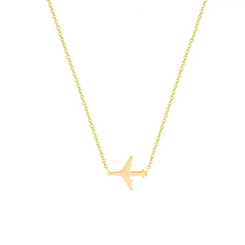 Women's Gold-Tone Metal Airplane Charm Necklace - Elegant Everyday Statement, Luxe Minimalist Polished Look Pendant Jewelry, Thoughtful Gifts for Women Birthday Present for Female