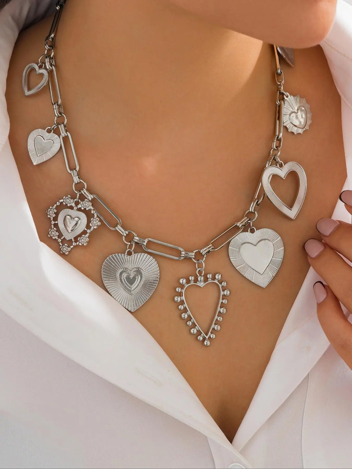 Party Style Heart Design Pendant Necklace, Chain Heart Pendant, Fashion Jewelry for Party, Daily Clothing Decor, Trendy All-match & Exquisite Jewelry for Birthday Gift