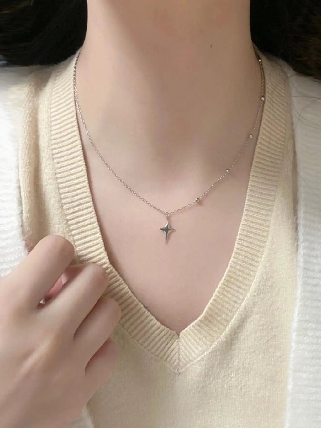 Trendy Y2K Design Four-Pointed Star Stainless Steel Necklace, Fashion Necklace, Simple Versatile Unisex Personalized Jewelry