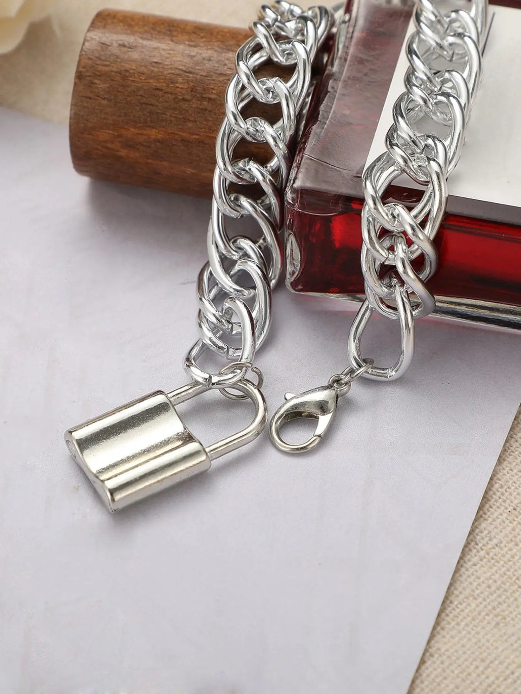 Fashion Chunky Chain & Lock Design Pendants Adjustable Anklet for Women & Girls, Casual Simple Plain Anklet for Party, Daily Clothing Decor, Trendy All-match & Exquisite Fashionable for Birthday Gift, Gifts for Her, Trendy Fashionable Accessories