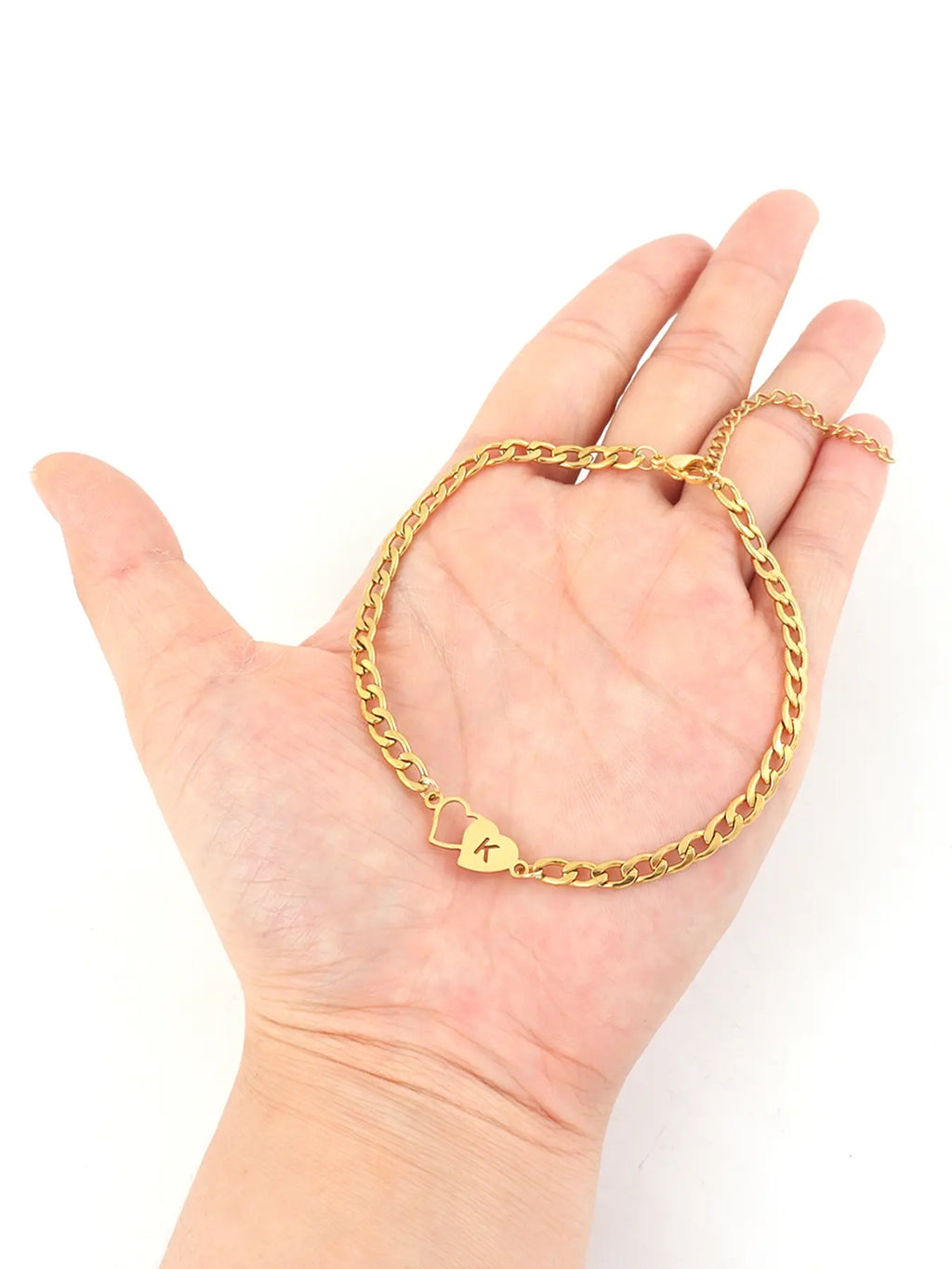 1Pcs Double Heart Hollow Initial Anklet For Women Simple Fashion Golden Stainless Steel Chain Anklet For Women Fashion Jewelry Accessories Fashionable Accessories