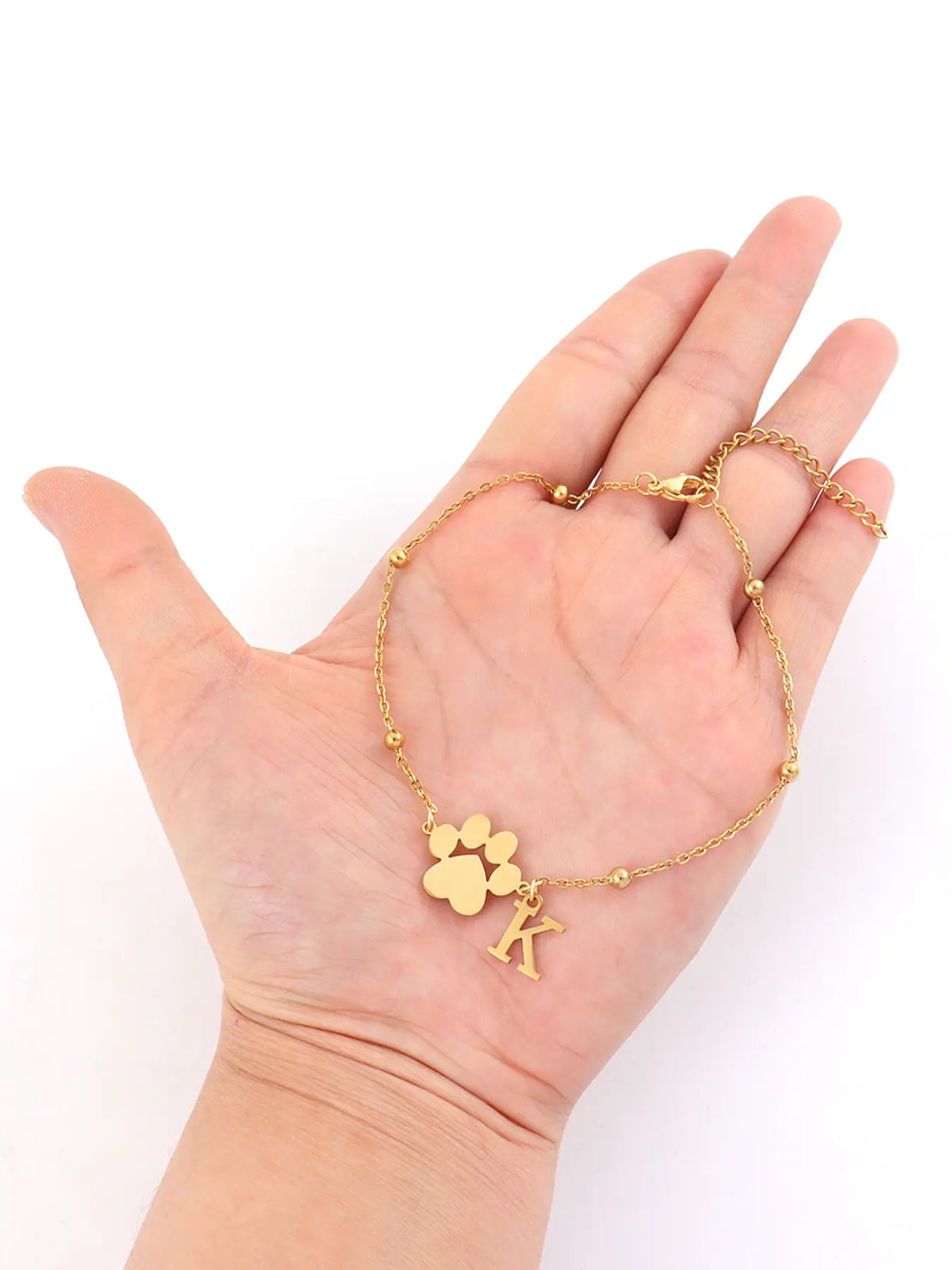 Women's Stainless Steel Anklet, Cute Letter Dog Paw Print Design, All Seasons Fashion Jewelry for Women, Initial Anklet