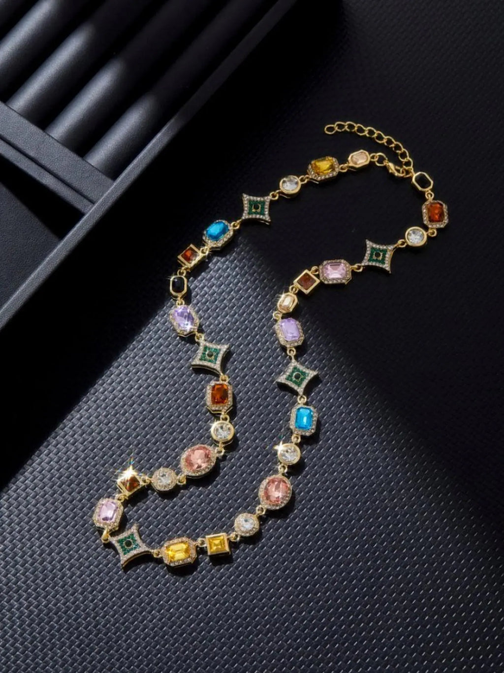 Hip-Hop Colorful Geometric Rhinestone Necklace, Fashion Unisex Street Style Jewelry for Music Festivals & Parties, High End, Fashion Jewelry Accessories, Stylish Fashion Accessory