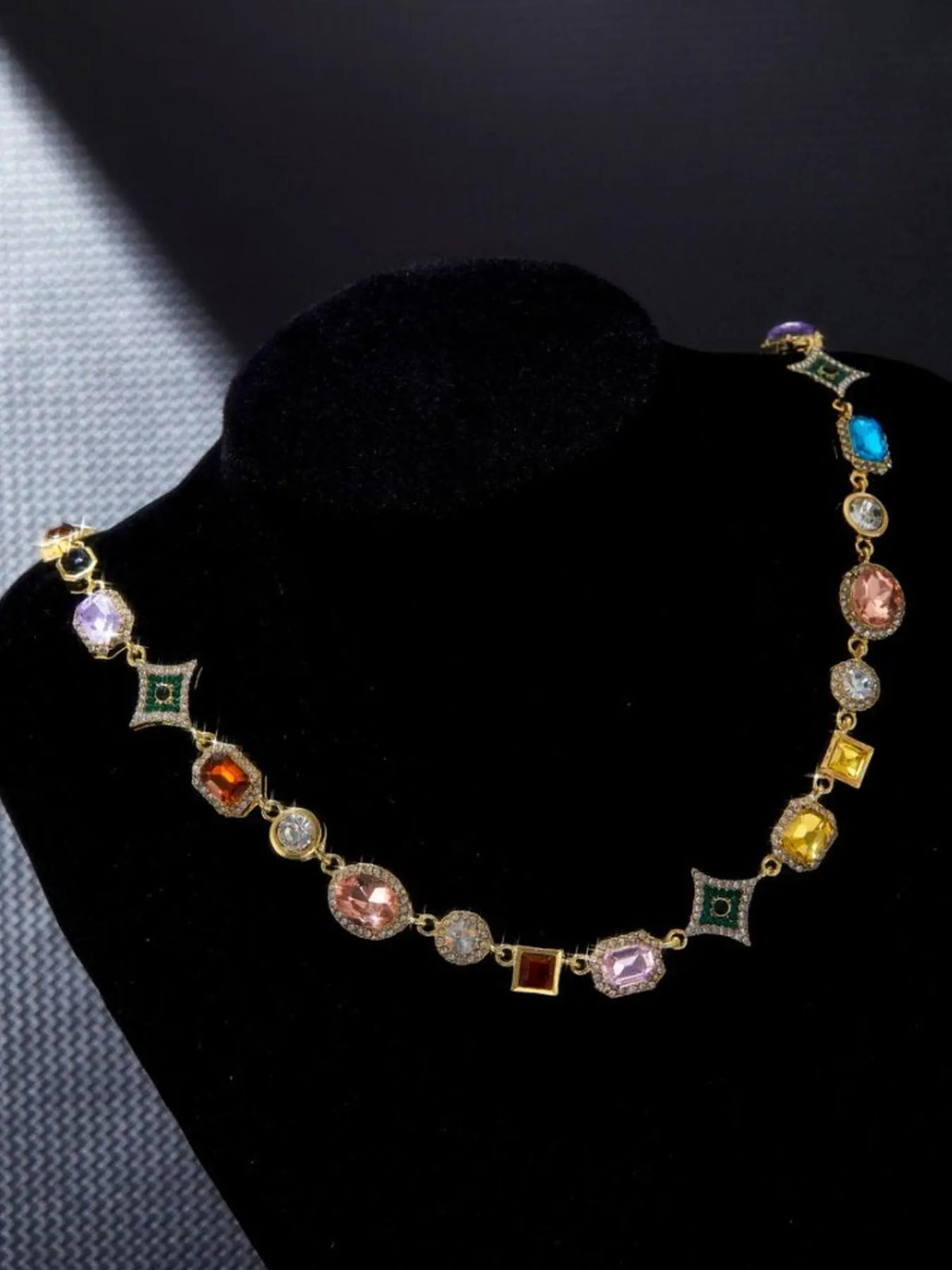 Hip-Hop Colorful Geometric Rhinestone Necklace, Fashion Unisex Street Style Jewelry for Music Festivals & Parties, High End, Fashion Jewelry Accessories, Stylish Fashion Accessory