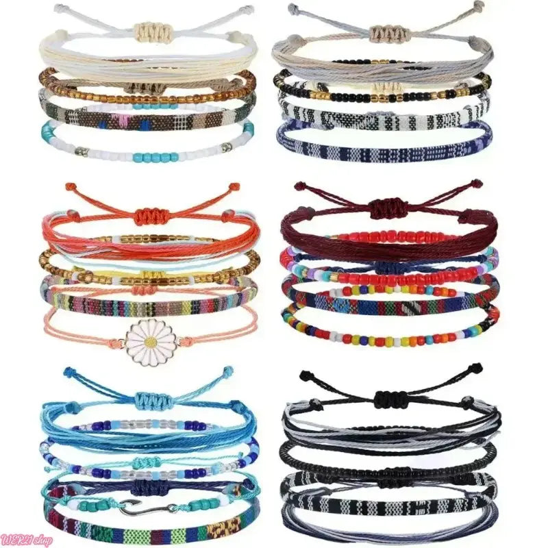 2026 Adjustable Boho Surfer Anklet Set, Unisex Waterproof Braided Rope Accessories (4-24 PCS), Anklets for Women with Boho Beach Style & Surfer Vibe, Waterproof Wear for Outdoor Sports