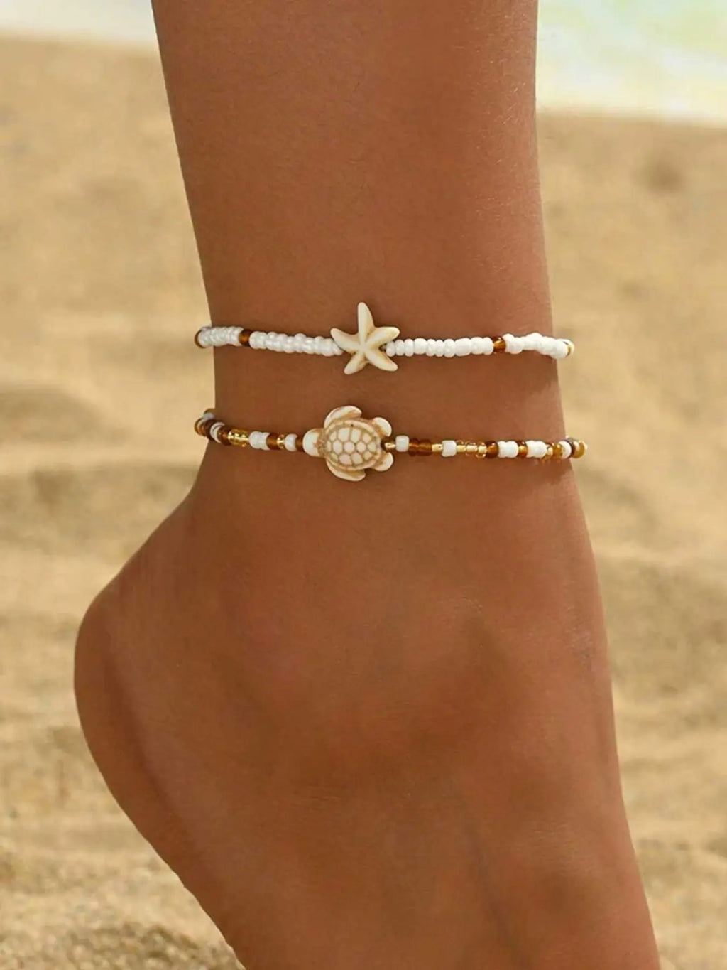 Bohemian Style Anklet Heart Design Dual Layer Simple Beach Anklet Fashion Jewelry Accessory for Parties and Events Style Boho Anklet Fashionable Accessory Fashion Accessories